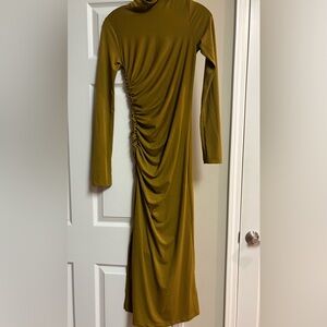 Elegant Mustard Ruched Dress
